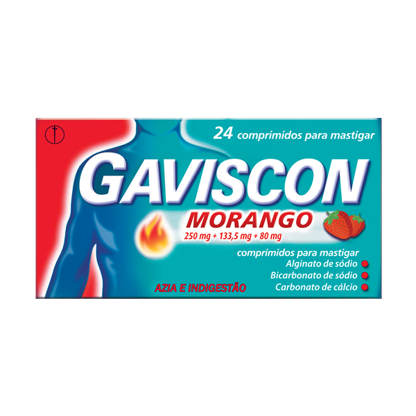 Picture of Gaviscon Morango, 250/133,5/80 mg x 24 comp mast